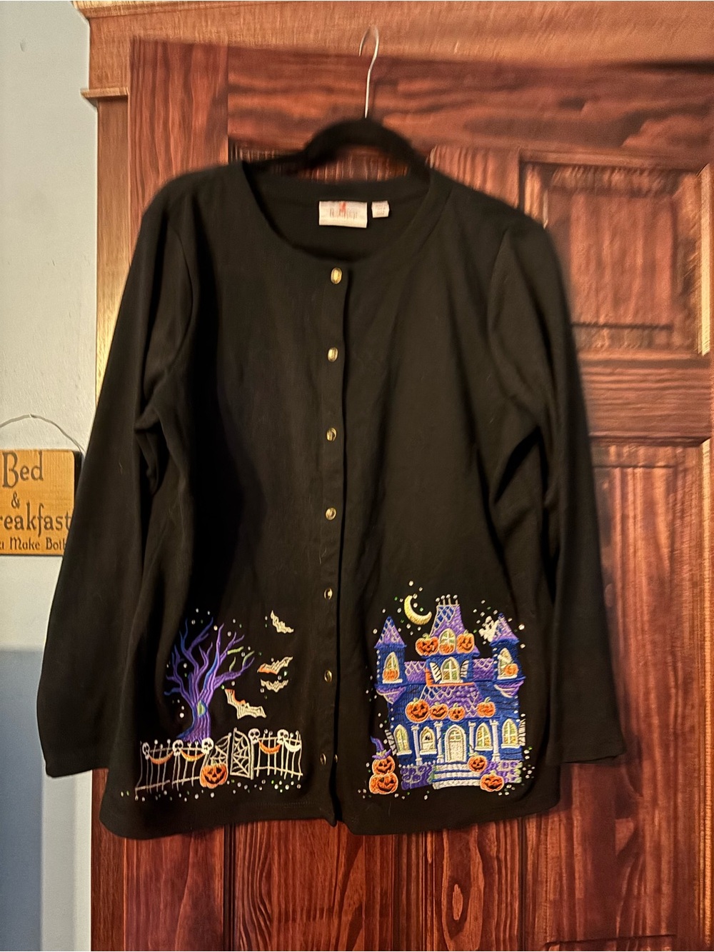 Quacker Factory Black Halloween Embroidered Cardigan Jacket